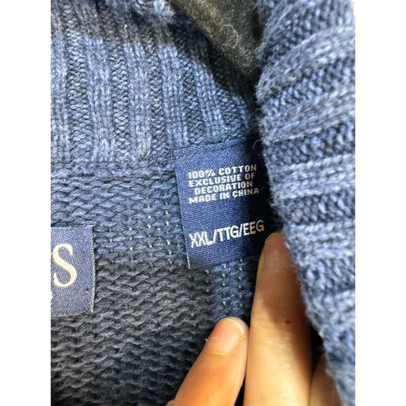 Chaps Mens Pullover Sweater Button Collar & Suede Elbow Patches XXL Blue - Picture 5 of 13
